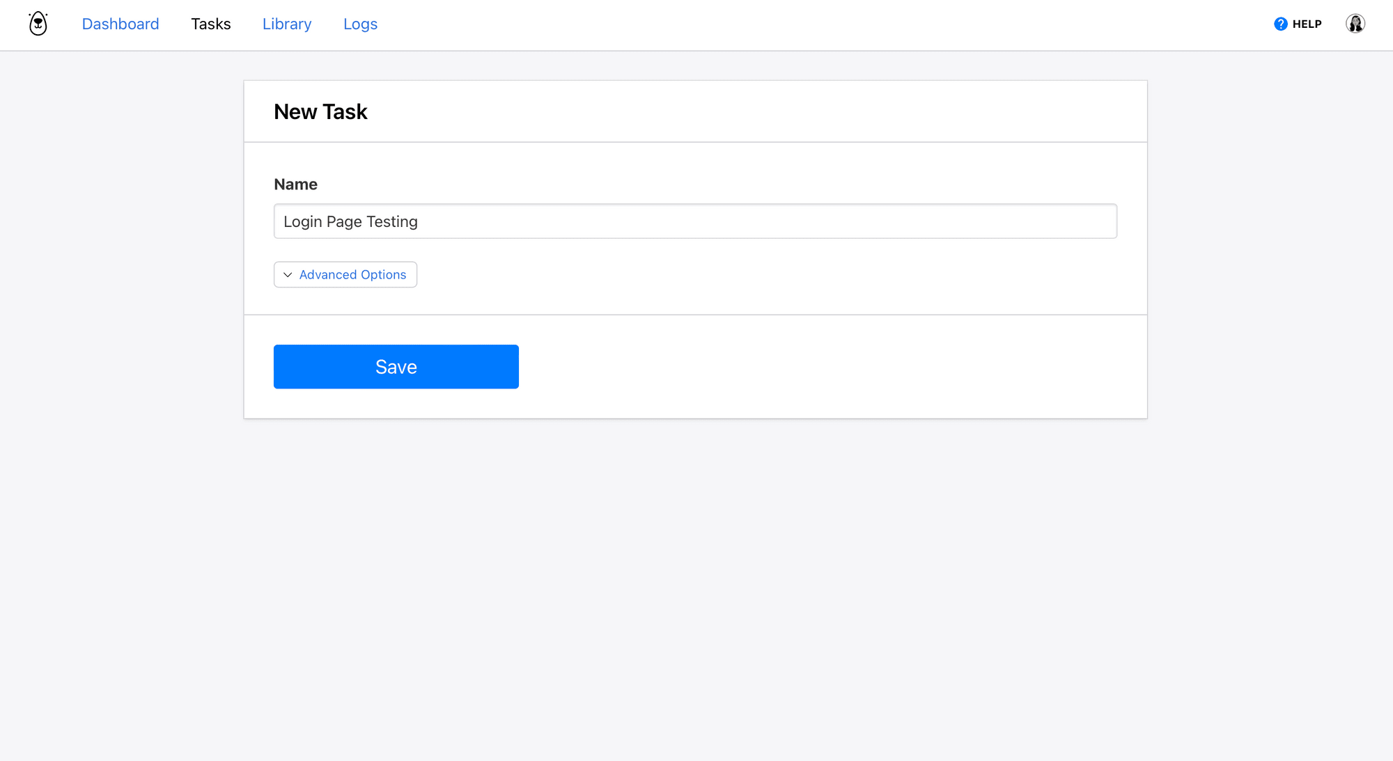 Screenshot of Browserbear new task setup