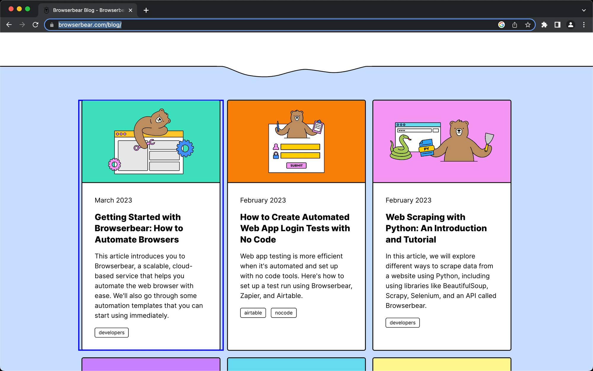 Screenshot of Browserbear Helper parent container outline