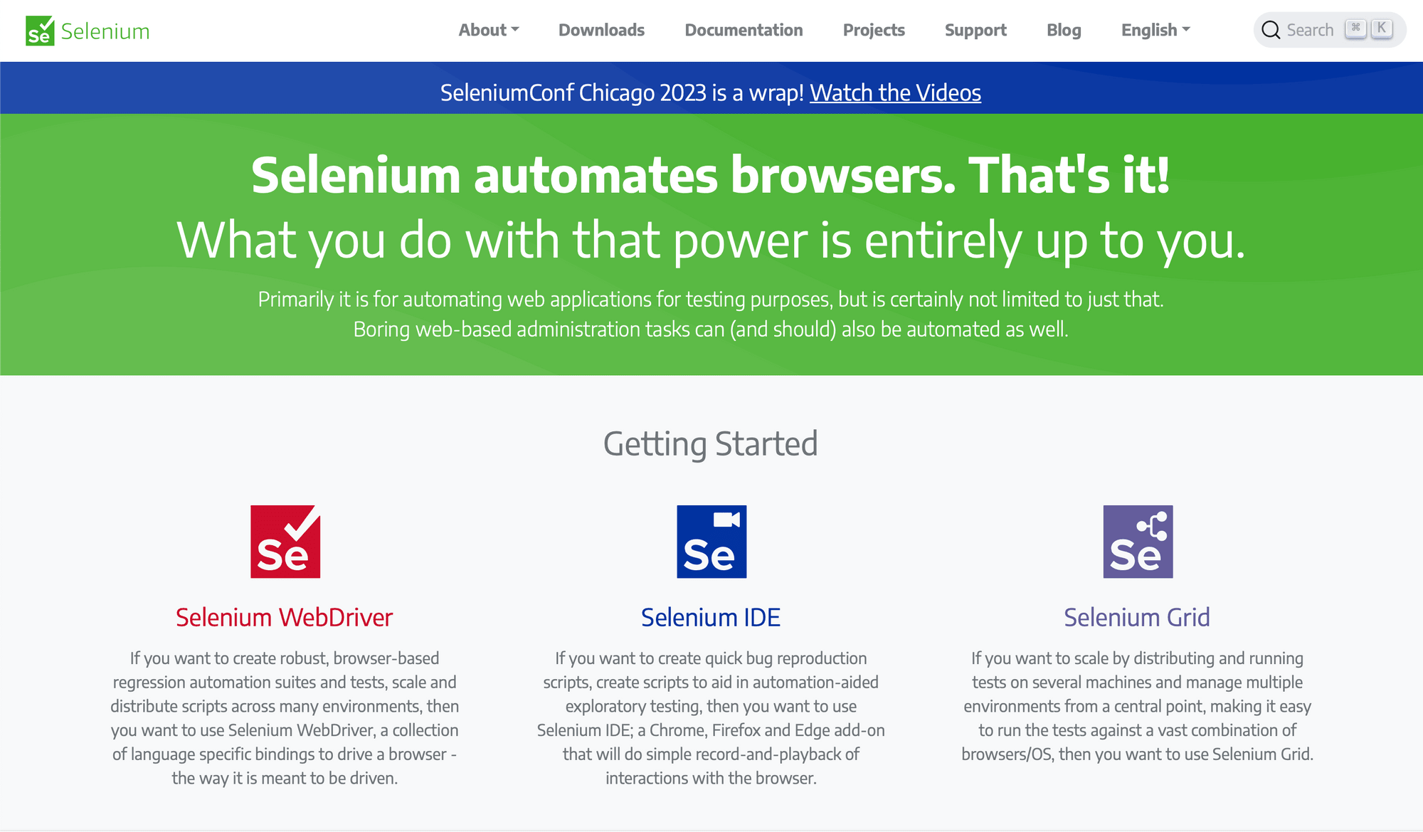 Screenshot of Selenium home page