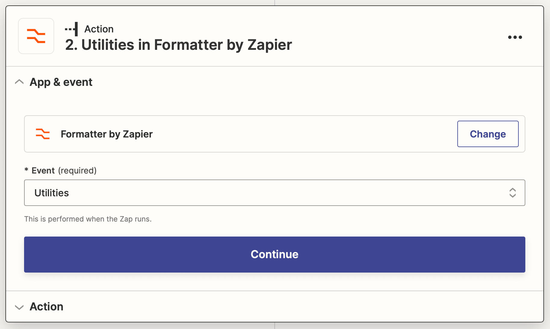 Screenshot of Zapier Utilities in Formatter action