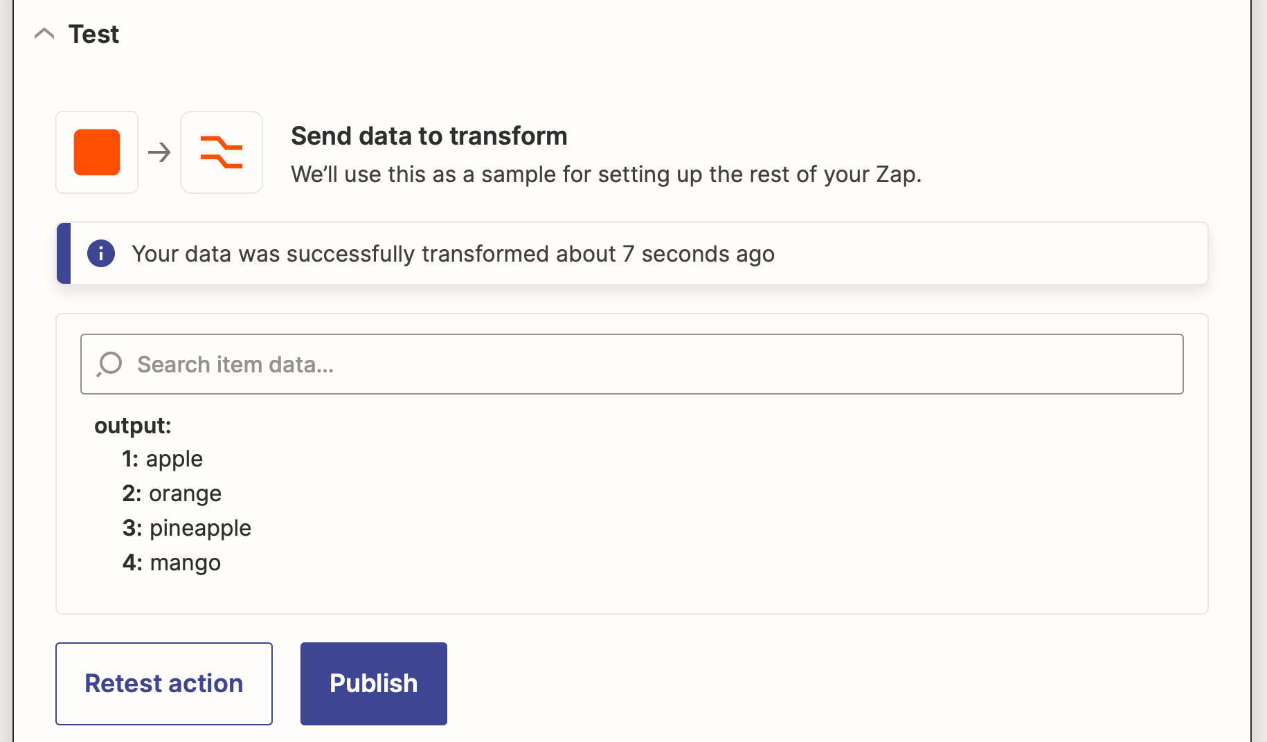Screenshot of Zapier utilities in formatter action text to line-item output