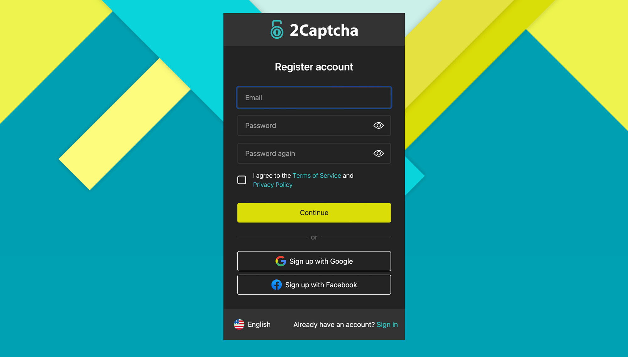 Screenshot of 2Captcha registration page