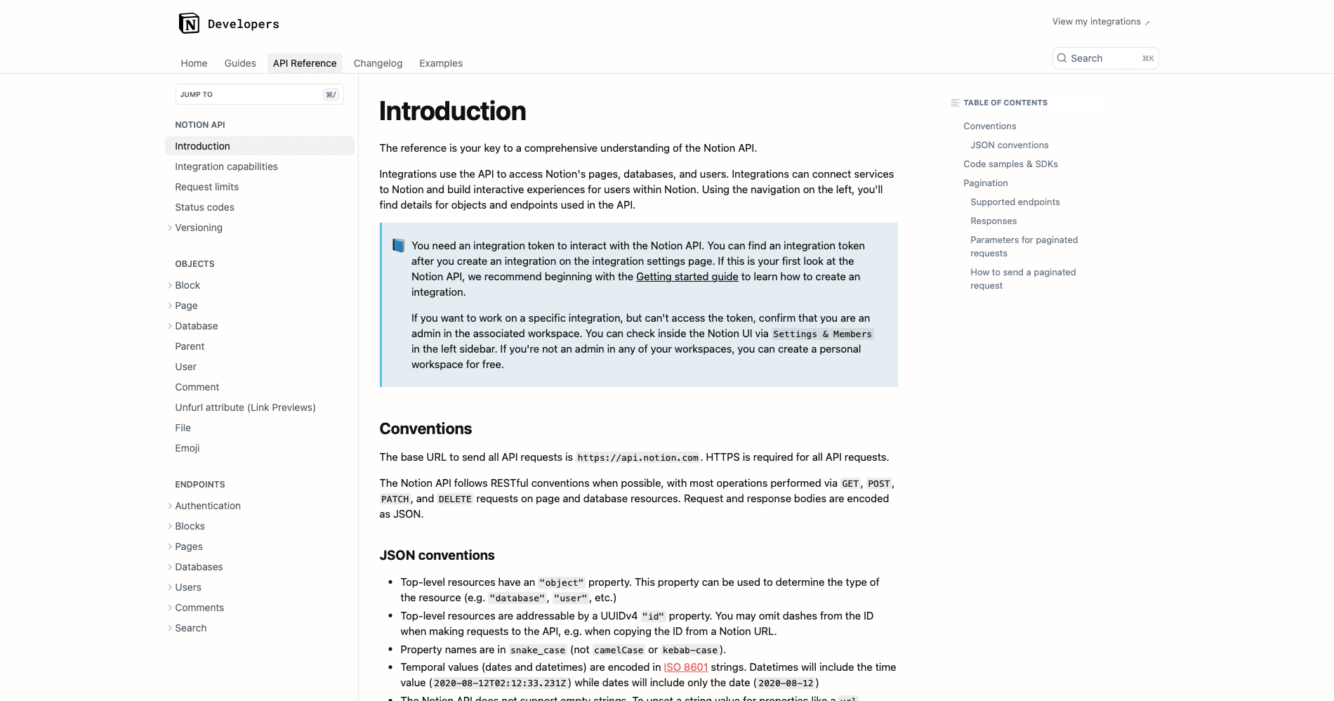Screenshot of Notion web documentation