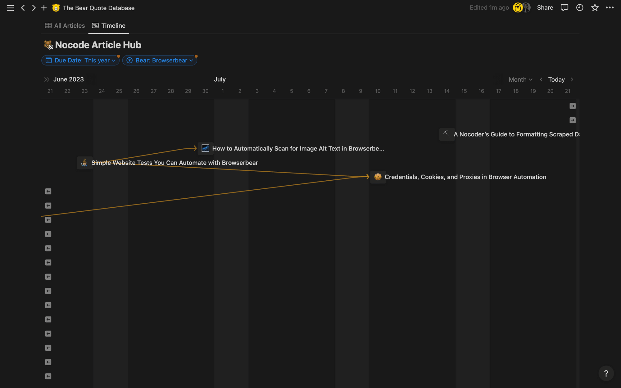 Screenshot of Notion sample database in timeline view