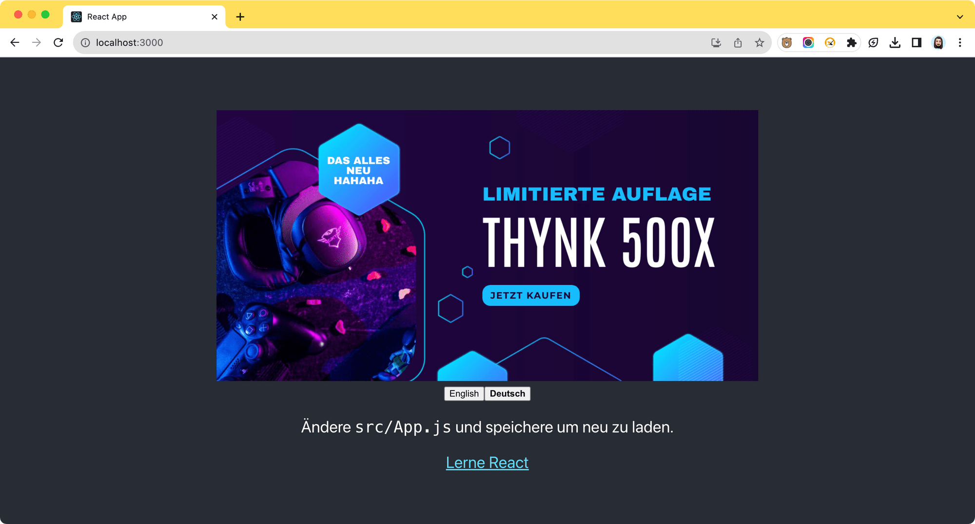 the website's language set to German