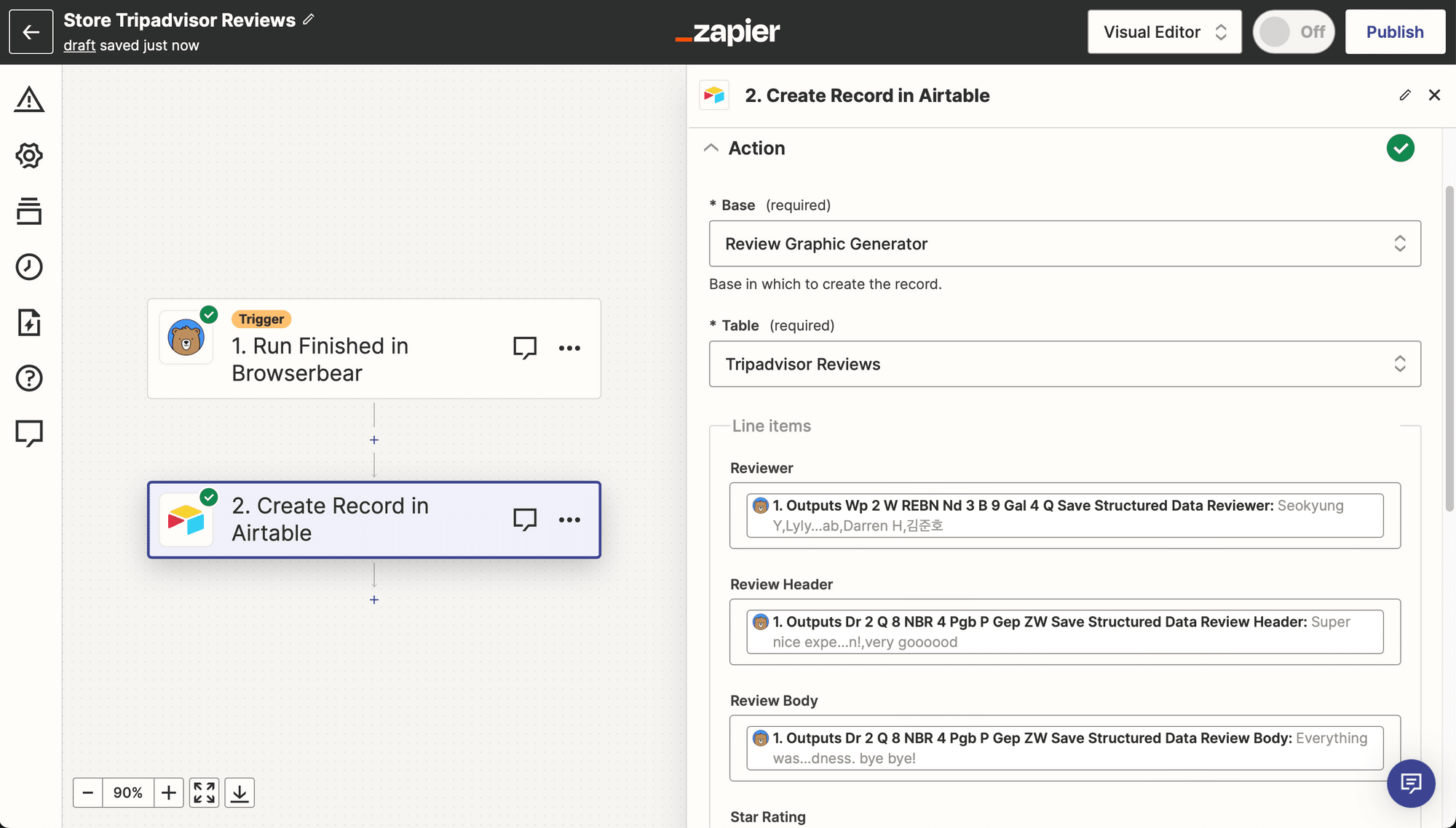 Screenshot of Zapier Airtable create record action