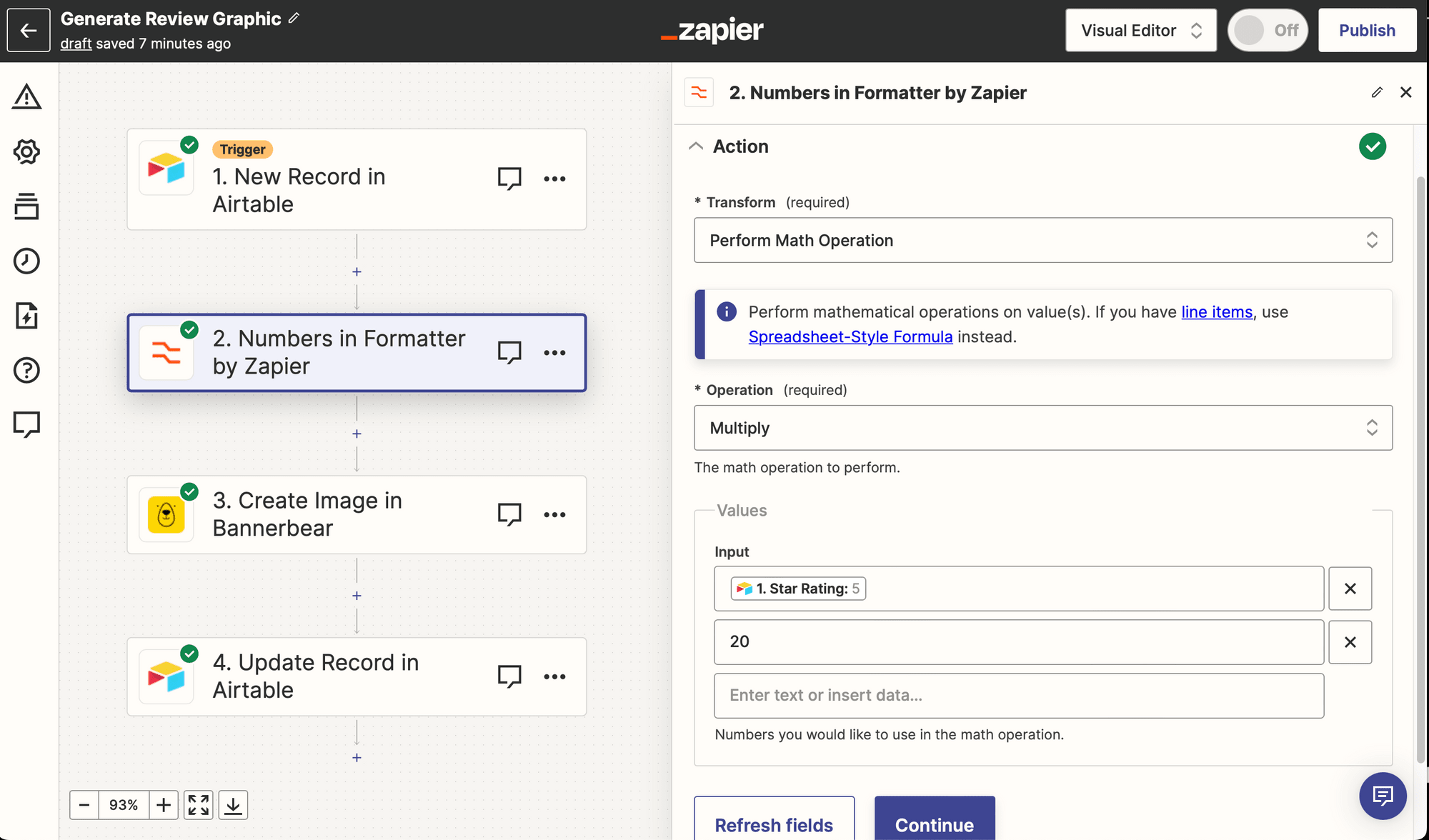 Screenshot of Zapier numbers in formatter action