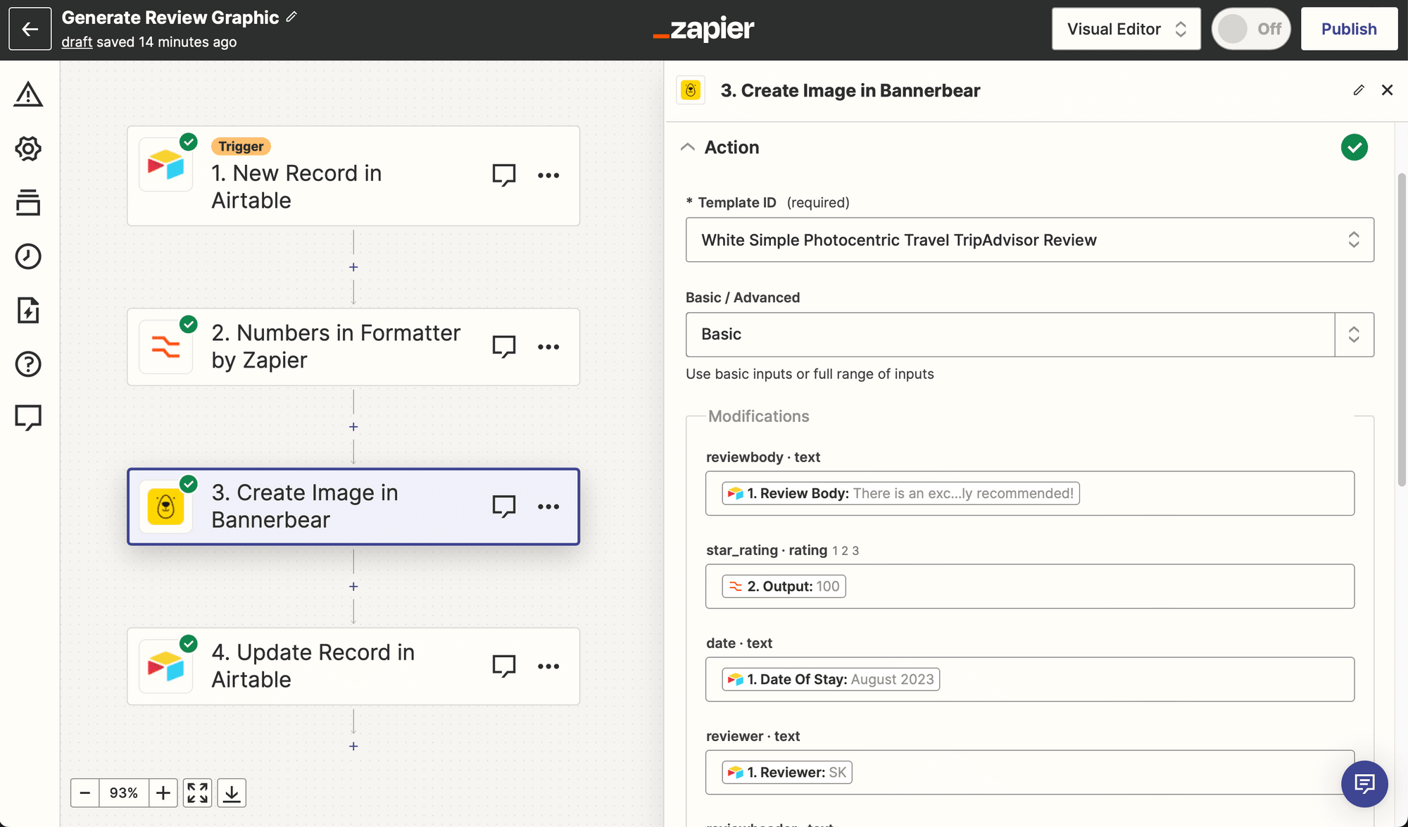 Screenshot of Zapier Bannerbear create image action