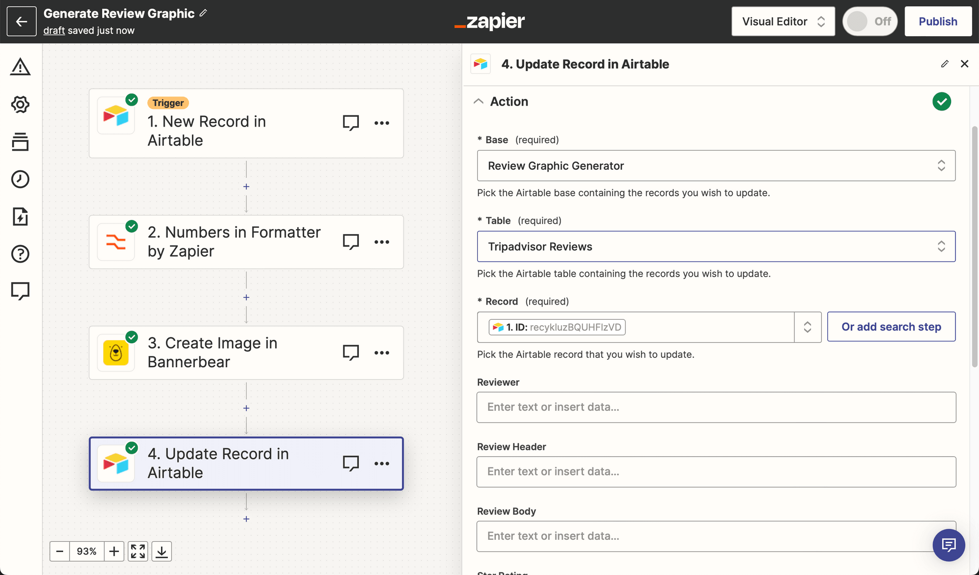 Screenshot of Zapier Airtable update record action