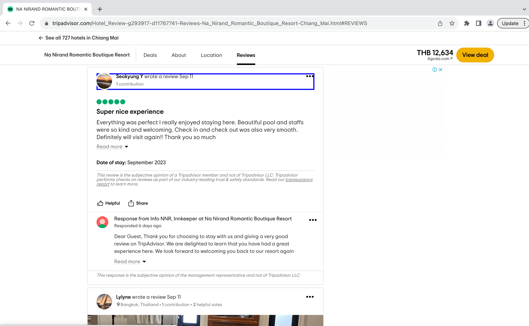 Screenshot of TripAdvisor page with Helper Chrome extension outlining parent container