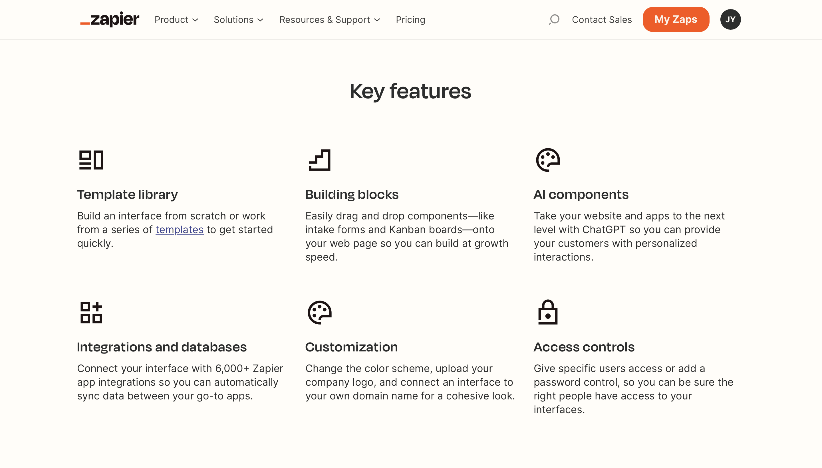 Screenshot of Zapier Interfaces key features