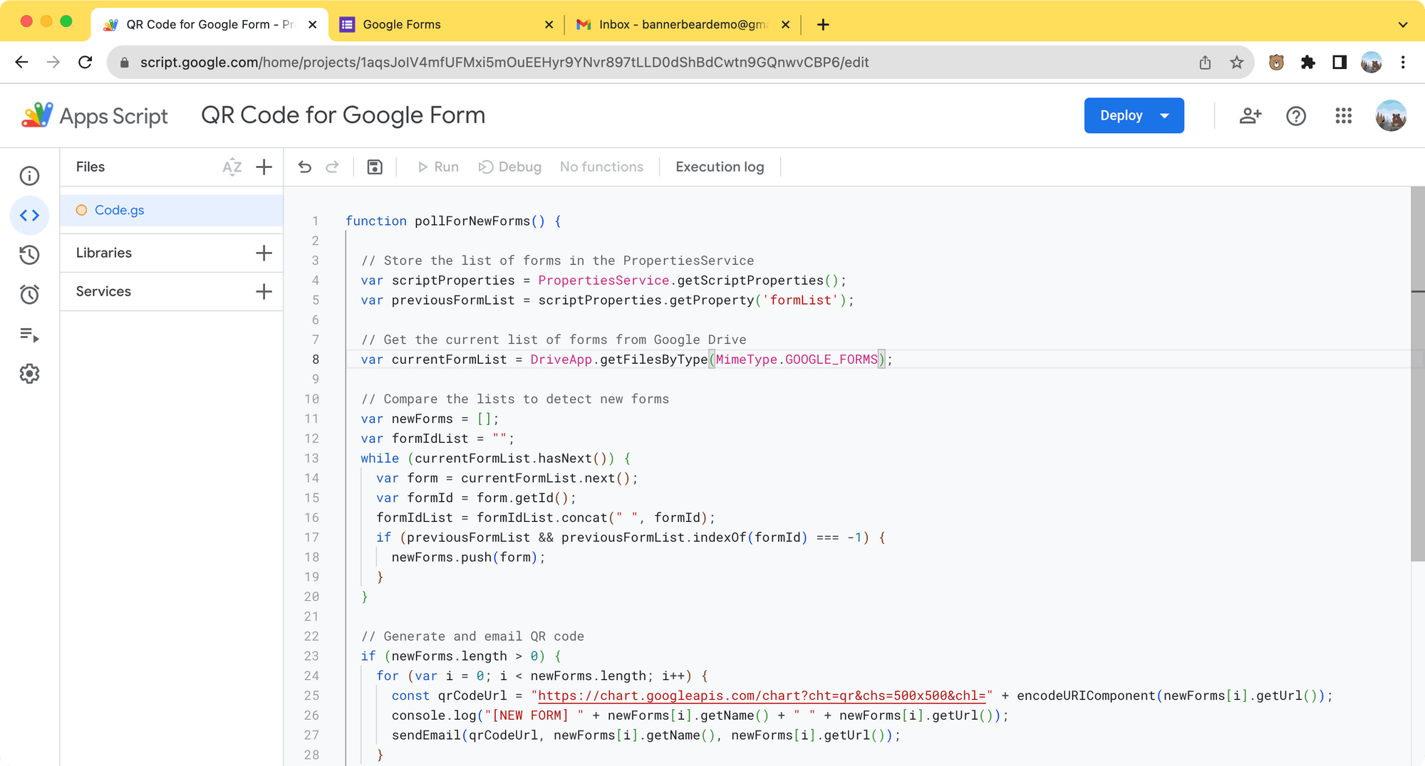 Google Apps Script - paste the code for polling new Google Forms and emailing the QR code.png