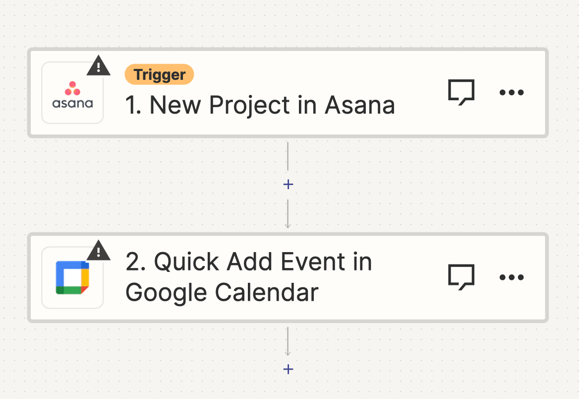Screenshot of new project calendar event zap