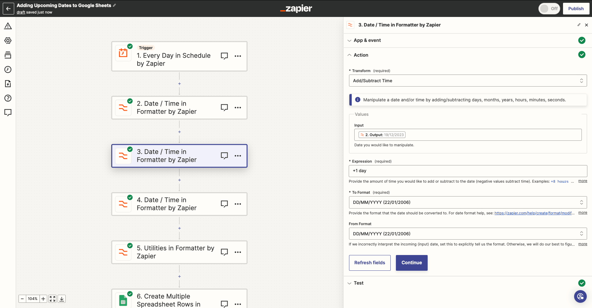 Screenshot of Zapier Date / Time in Formatter by Zapier action setup