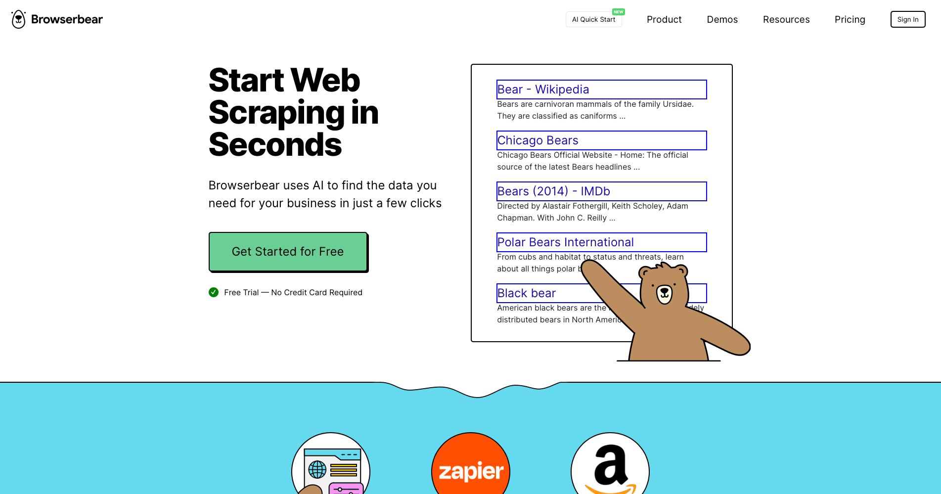 Screenshot of Browserbear home page