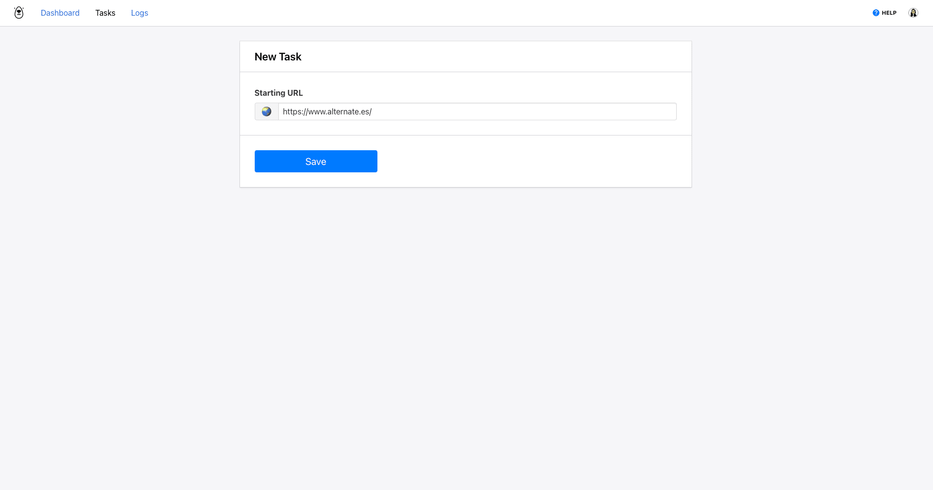 Screenshot of Browserbear app new task starting URL