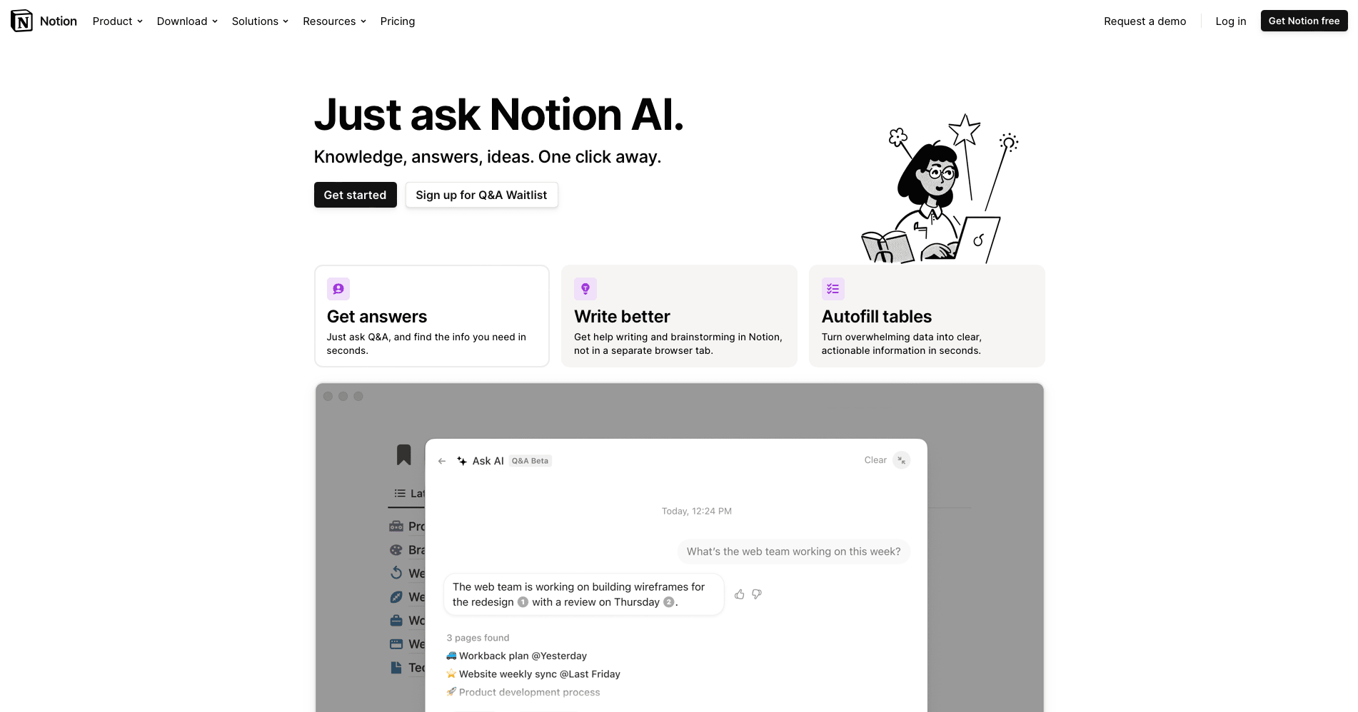 Screenshot of Notion AI landing page